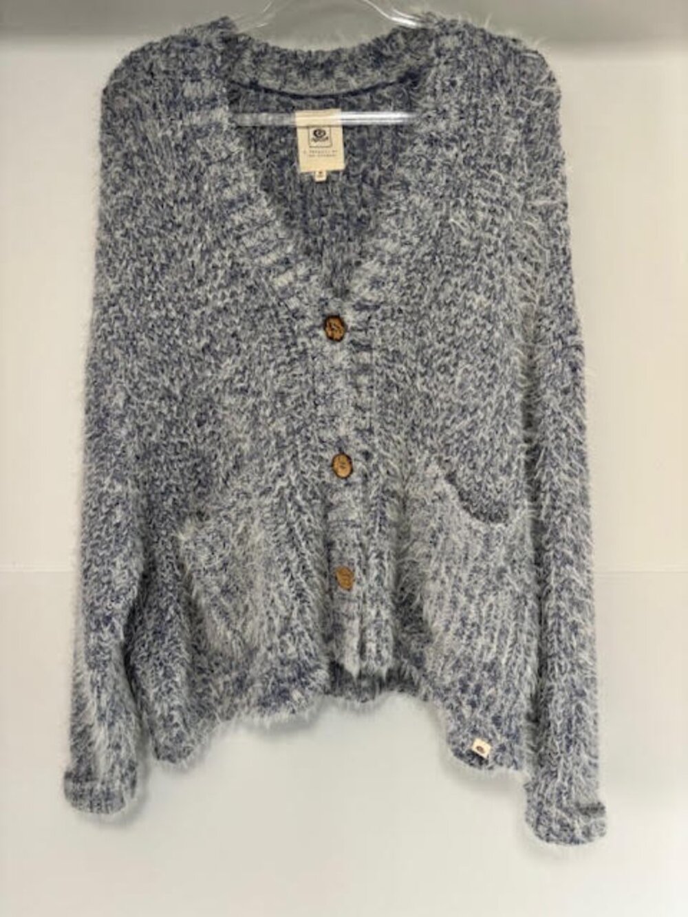 Rip Curl Blue White Marled Fuzzy Oversized Button Front Sweater Women's Size M - Picture 2 of 8